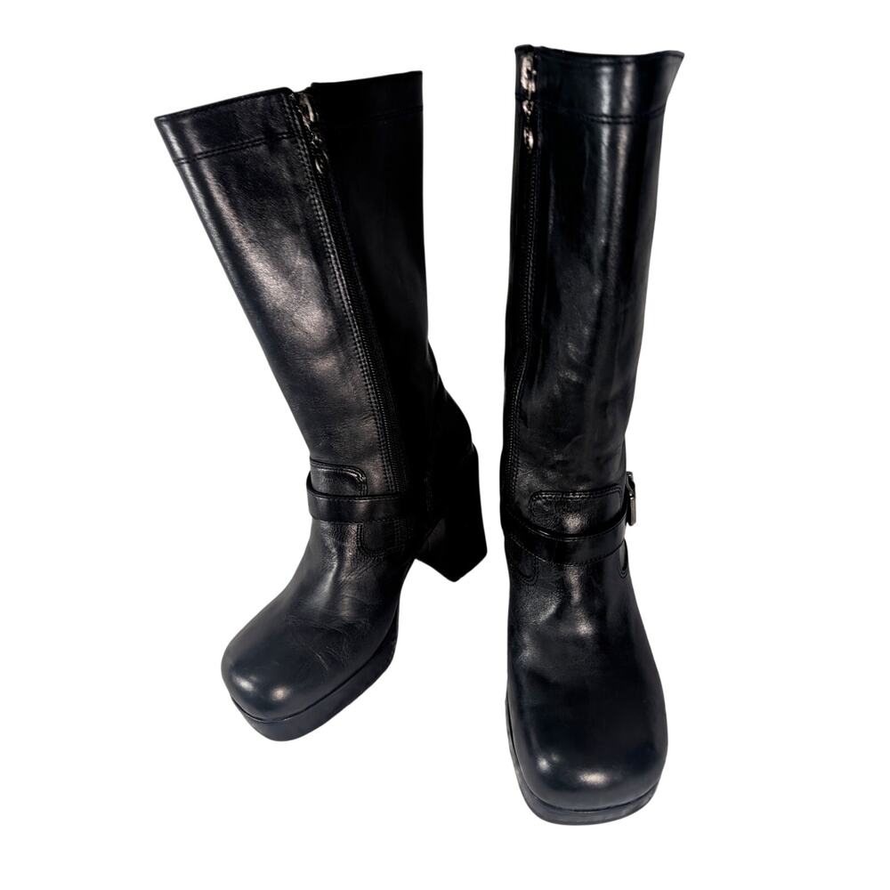 HARLEY DAVIDSON! BLACK GENUINE LEATHER, SQUARE-ISH TOE, CHUNKY HEEL BOOTS! 7.5M - Picture 5 of 14